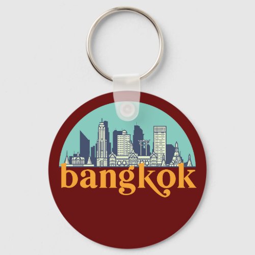 Bangkok Thailand Vintage City Skyline Cityscape Keychain