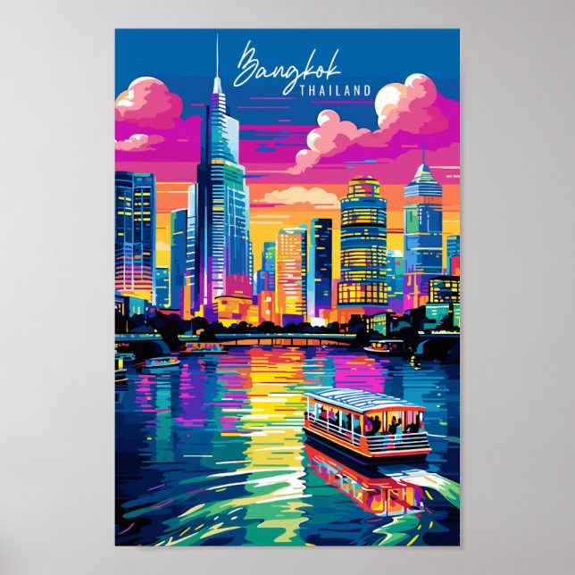 Bangkok Thailand vintage travel place illustration Poster (Front)