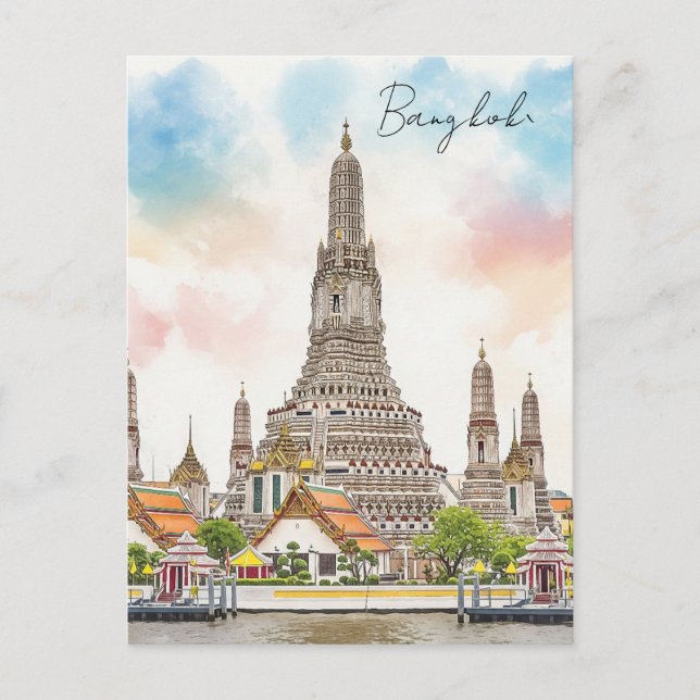 Bangkok Thailand Wat Arun Watercolor  Postcard (Front)