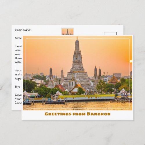 Bangkok Thailand with Wat Arun Temple at Sunset Postcard