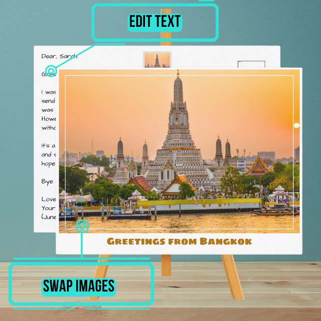 Bangkok Thailand with Wat Arun Temple at Sunset Postcard (Please enjoy our postcards and see the others in the collection.)