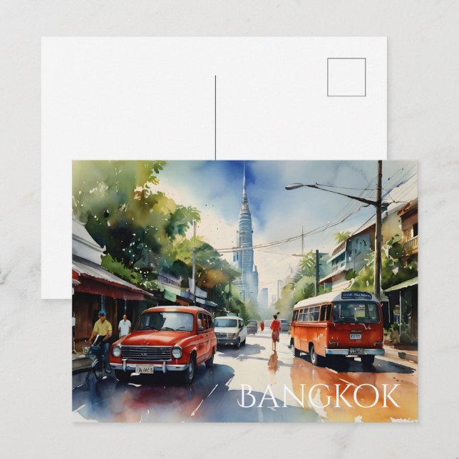 Bangkok watercolor art postcard (Front/Back)