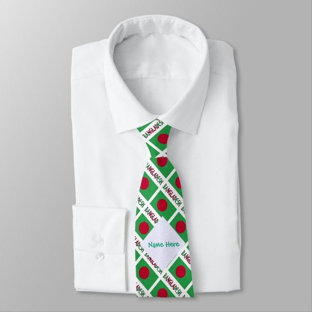 Banglades Bangladeshi Flag Tiled Green Personalize Neck Tie (Tied)