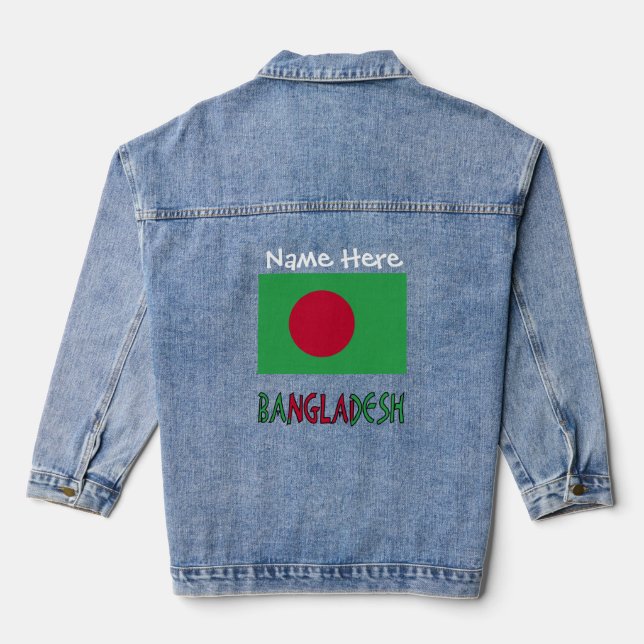 Bangladesh Bangladeshi Flag White Personalization Denim Jacket (Back)