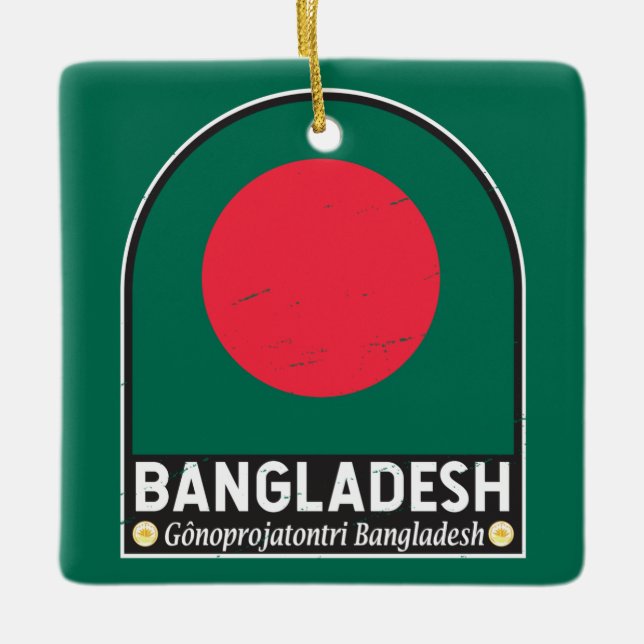 Bangladesh Flag Emblem Distressed Vintage Ceramic Ornament (Front)