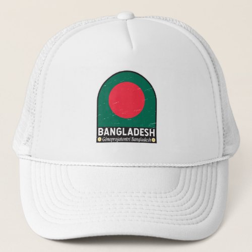 Bangladesh Flag Emblem Distressed Vintage Trucker Hat
