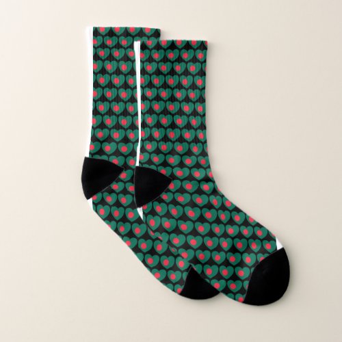 Bangladesh Flag Hearts Patriotic Socks