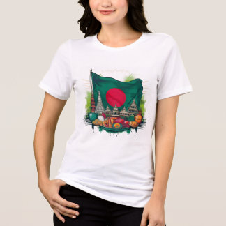 Bangladesh Flag with Landmarks Artistic Design Tri-Blend Shirt