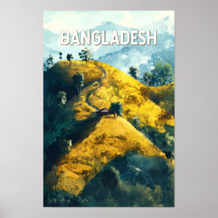 Bangladesh Illustration Travel Art Vintage Poster