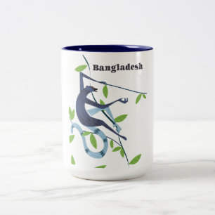 Bangladesh Monkey vintage vacation poster Two-Tone Coffee Mug