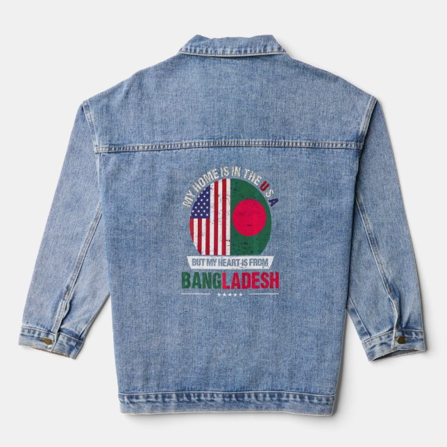 Bangladeshi American Patriot Heart Is From Banglad Denim Jacket (Back)