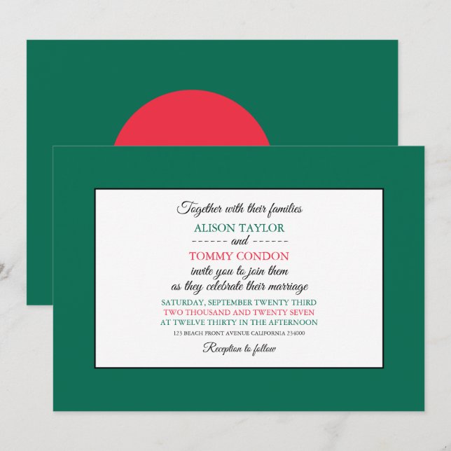 Bangladeshi Flag, Flag of Bangladesh Wedding Invitation (Front/Back)