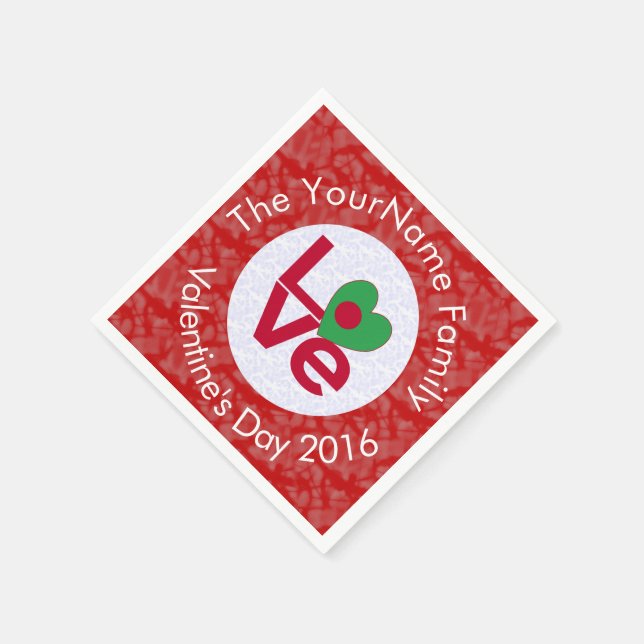 Bangladeshi Flag Heart LOVE Red Personalized Text  Paper Napkins (Corner)