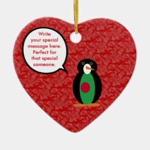 Bangladeshi Flag Holiday Ms. Penguin Talking Ceramic Ornament
