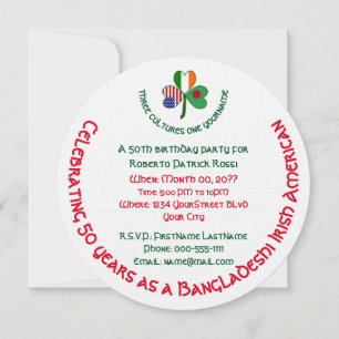 Bangladeshi Irish USA Shamrock Personal Birthday Invitation
