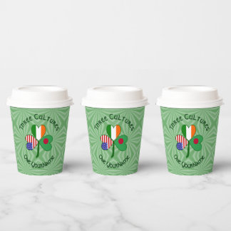 Bangladeshi Irish USA Shamrock Personalized Text Paper Cups