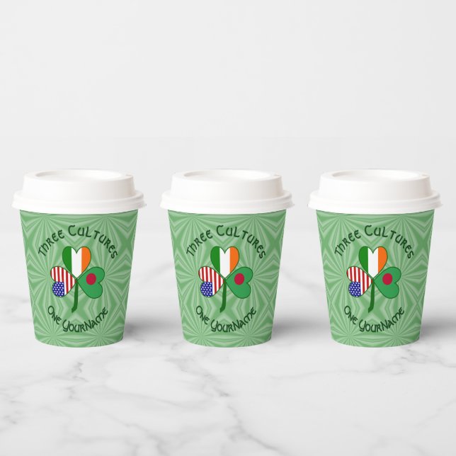 Bangladeshi Irish USA Shamrock Personalized Text Paper Cups (Multi)