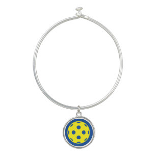 Bangle Bracelet with yellow pickleball logo charm