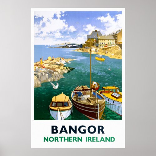 Bangor Ireland Vintage Travel Poster Restored