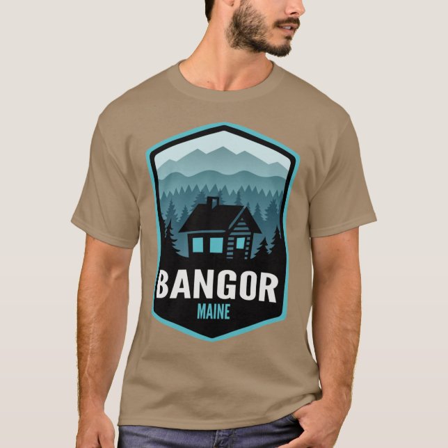Bangor Maine Mountain Town Cabin Oversized T-Shirt (Front)