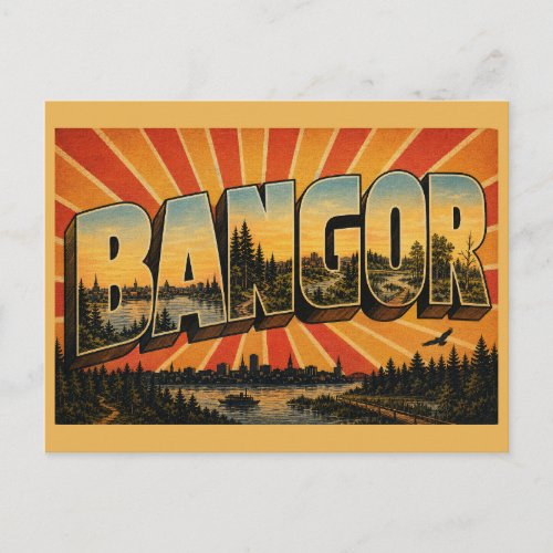 Bangor Maine Penobscot River City Forest Art Postcard