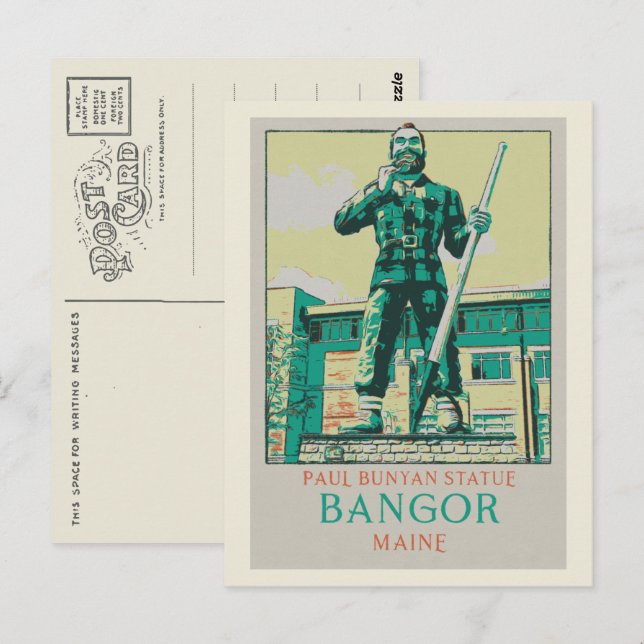Bangor Maine USA, Paul Bunyan Statue Postcard (Front/Back)