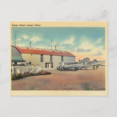 Bangor Maine Vintage Airport and Airplane Postcard