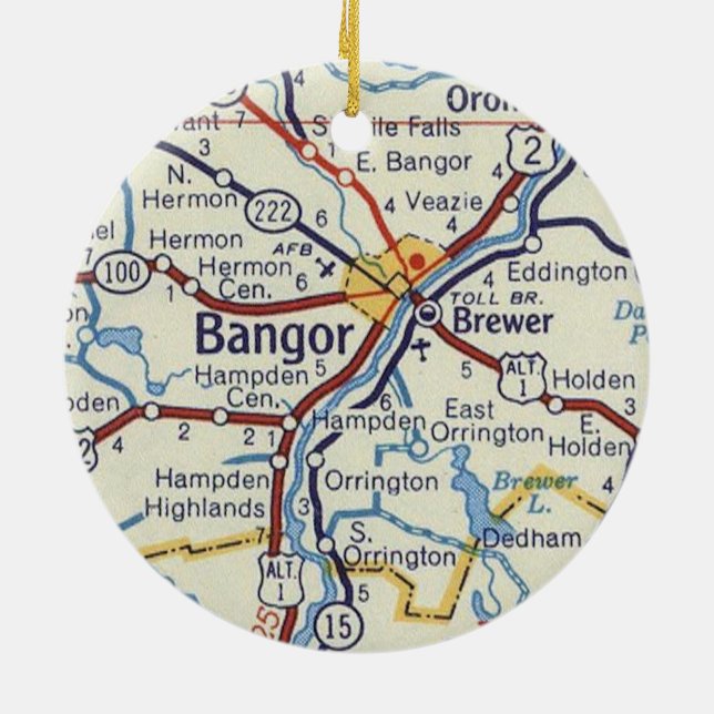 Bangor Maine Vintage Map Ceramic Ornament (Back)