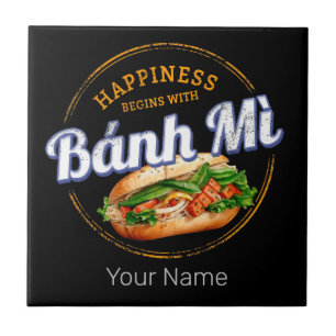 Banh Mi Street Food Baguette Vintage Vietnam Retro Ceramic Tile