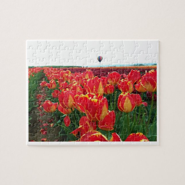 Banja Luka Tulips in a Field with Hot Air Balloon Jigsaw Puzzle (Horizontal)