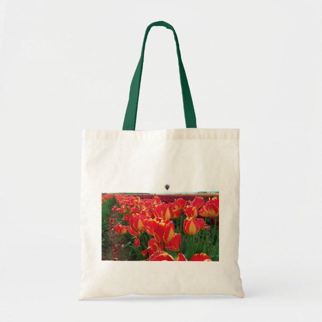Banja Luka Tulips in a Field with Hot Air Balloon Tote Bag (Front)