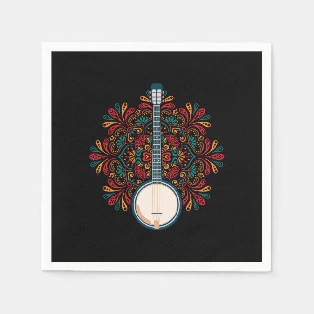 Banjo Acoustic Instrument Country Music Blue Gift Napkins (Front)