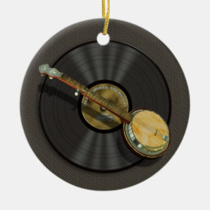 Banjo and Vinyl Record Design Round Ornament