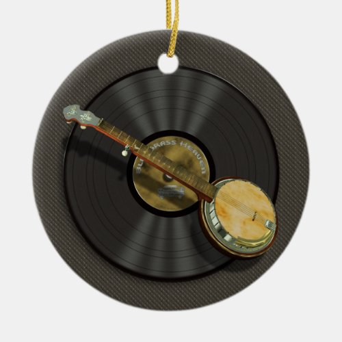 Banjo and Vinyl Record Design Round Ornament