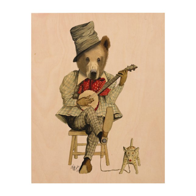Banjo Bear Wood Wall Art (Front)