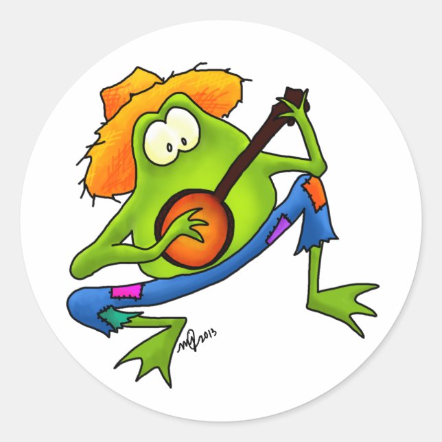 Banjo Bluegrass Frog Classic Round Sticker (Front)