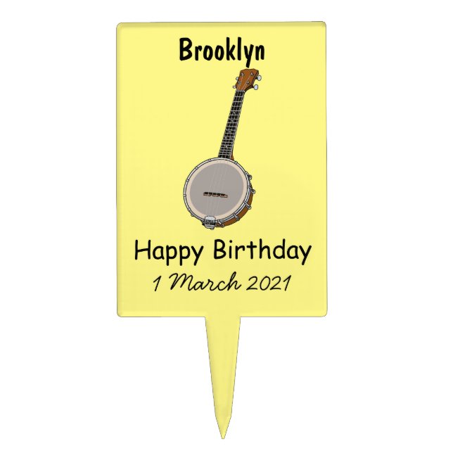 Banjo cartoon illustration cake topper (Front)