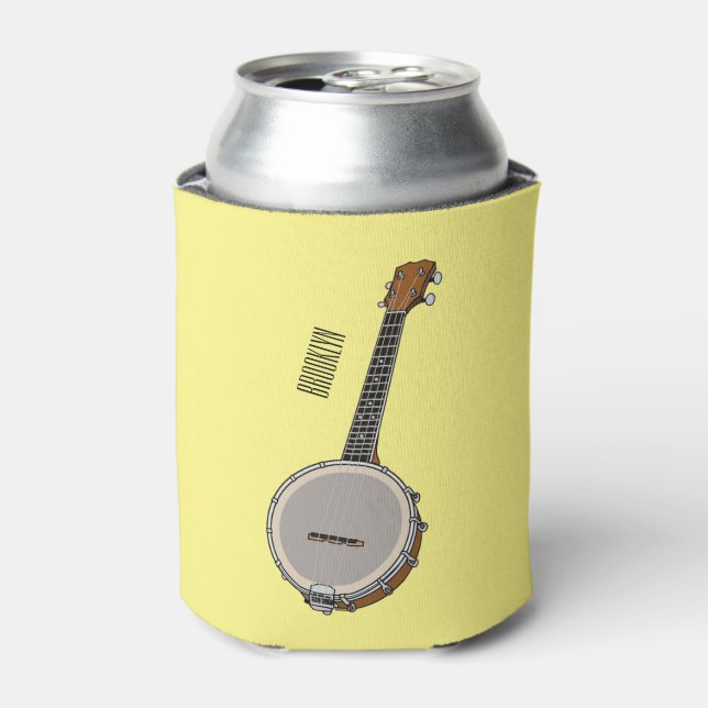 Banjo cartoon illustration  can cooler (Can Front)