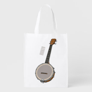 Banjo cartoon illustration grocery bag