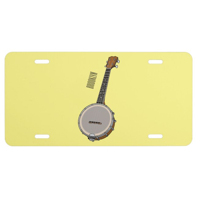 Banjo cartoon illustration  license plate (Front)