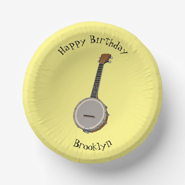 Banjo cartoon illustration paper bowls (Front)