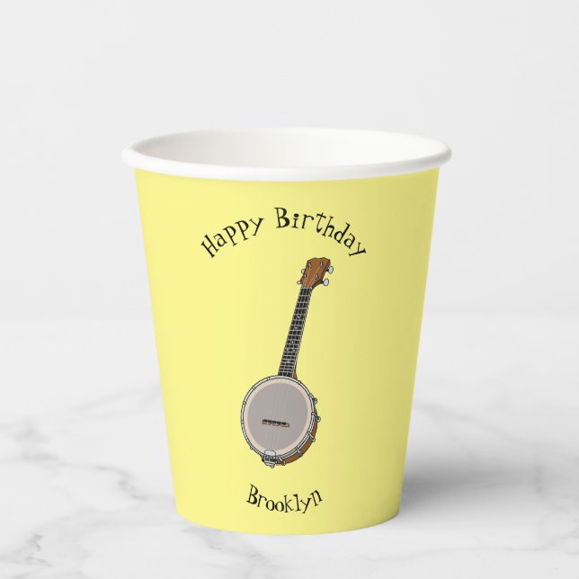 Banjo cartoon illustration paper cups (Front)