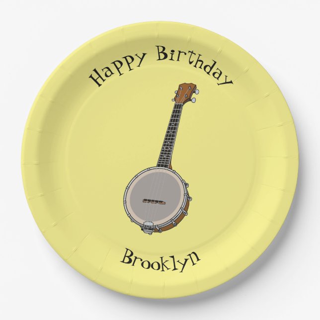 Banjo cartoon illustration paper plates (Front)