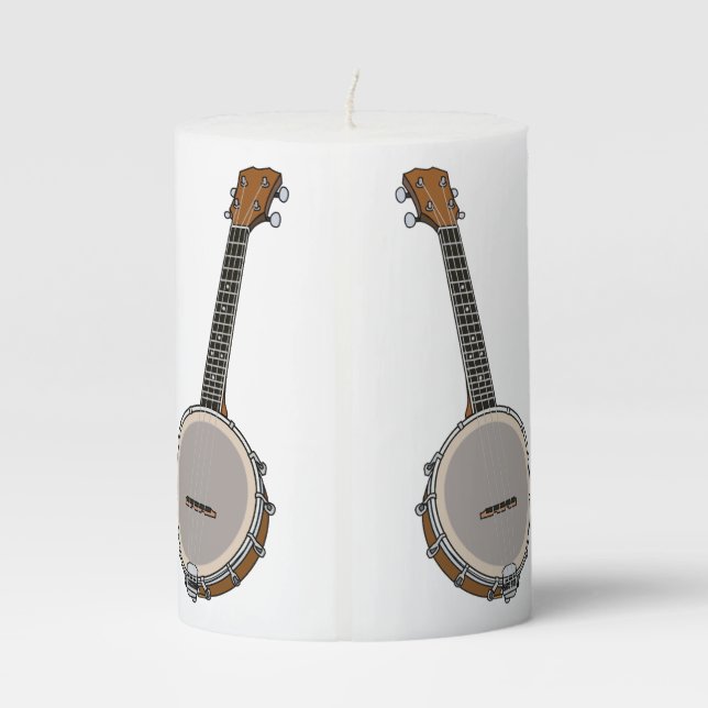 Banjo cartoon illustration pillar candle (Back)