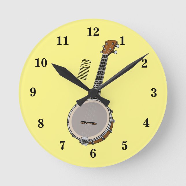 Banjo cartoon illustration round clock (Front)