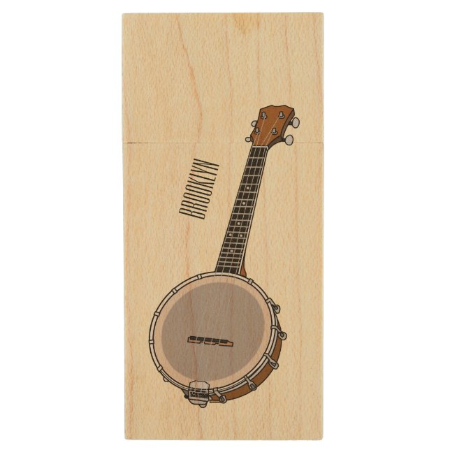 Banjo cartoon illustration  wood flash drive (Front Vertical)