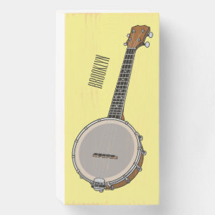 Banjo cartoon illustration  wooden box sign