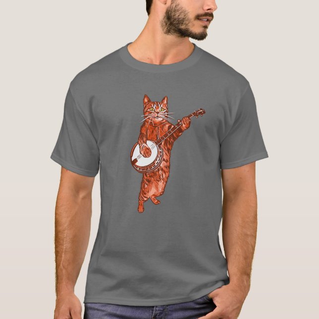 Banjo Cat! Funny Bluegrass Country Folk Music Vint T-Shirt (Front)