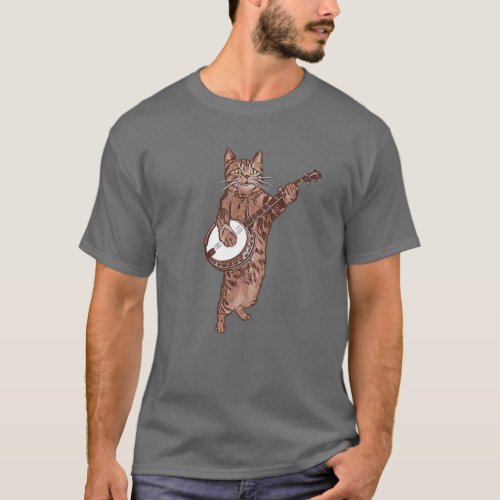 Banjo Cat Funny Bluegrass Country Folk Music Vint T_Shirt
