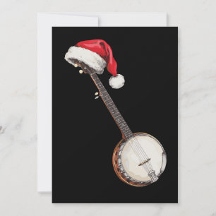 Banjo Christmas Santa Hat Bluegrass Music Vintage Holiday Card